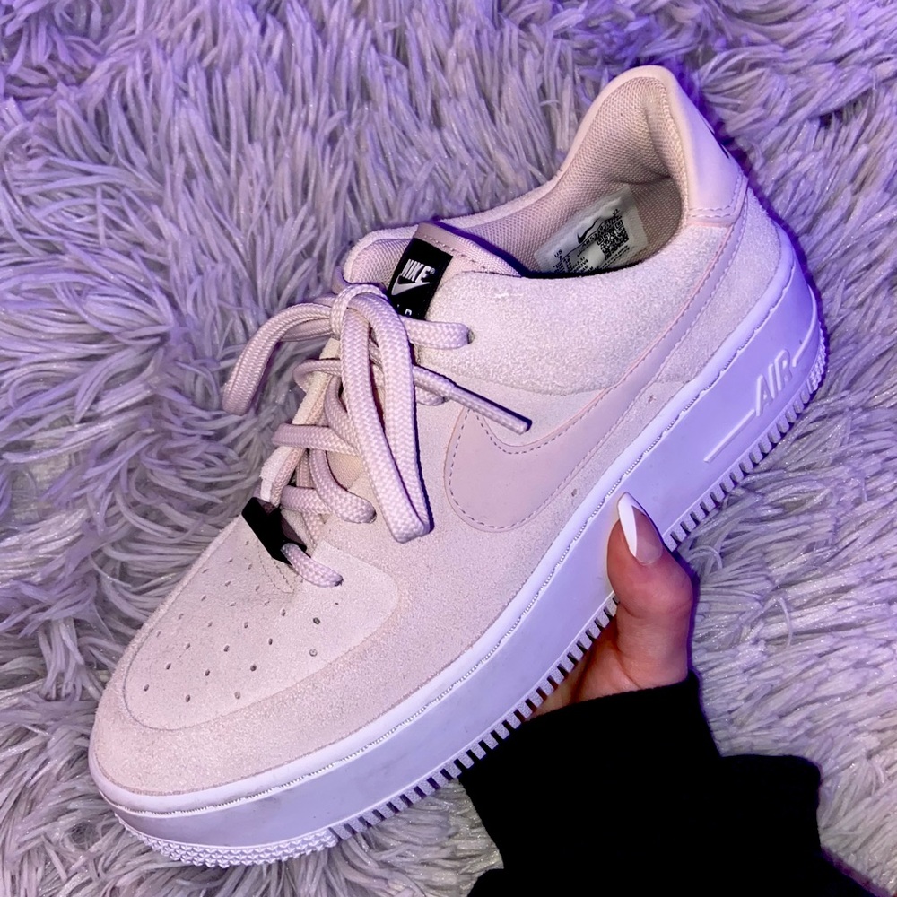 light pink suede nike air force 1’s